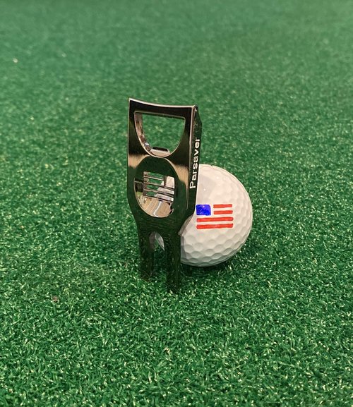 Parsaver Players Golf Divot Repair Tool - USA American Flag Stencil - Ball Marker and Divot Tool - Golf Gadget Must Have - Golf Accessories Bottle Opener - Permanent Marker Pen Included