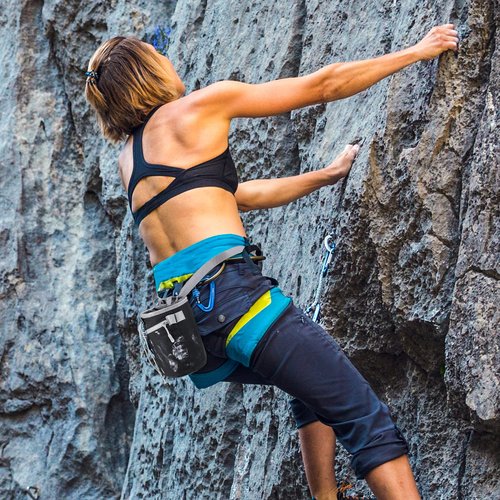 MIUONO Chalk Bag for Rock Climbing, Bouldering Bag Bucket with 2 (65g) Chalk Balls, 2 Waterproof Zipper for Gymnastics, Cross Fit, and Lifting (Large)