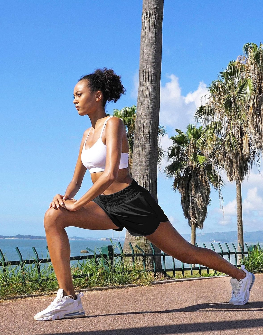 SANTINY Women's Running Shorts - High Waisted Athletic Gym Shorts with Zip Pockets & Liner