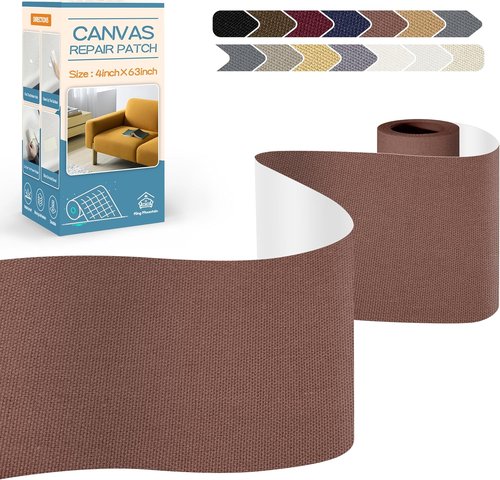 KING MOUNTAIN Canvas Repair Tape,Outdoor Gear Patch, 4×63 Inches,Waterproof,Self-Adhesive for Repairing Boat Covers,Sun Shades,Sofas,Tents,Lounge Chairs,Awnings (Brown)
