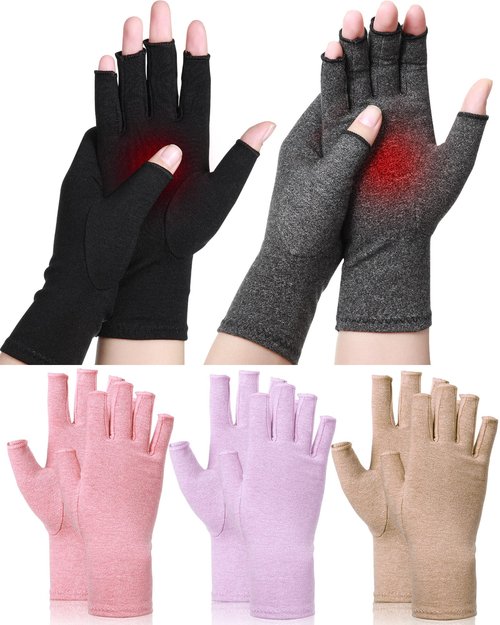 SATINIOR 5 Pairs Arthritis Compression Gloves Fingerless Compression Glove Pain Relief Glove for Arthritis Men Women(Medium)