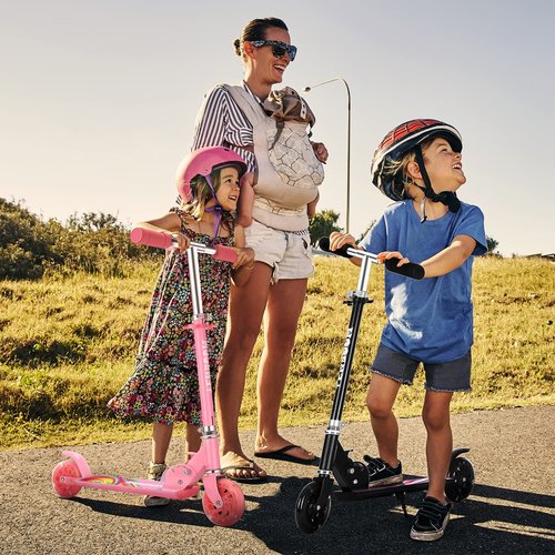 TENBOOM Scooter Toys for Kids Ages 6-12/3-5, Max Load 220 LBS, Foldable Lightweight Kick Scooter with Light Up Wheels, Kickstand, 3 Adjustable Levels, Rear Brake, Pink
