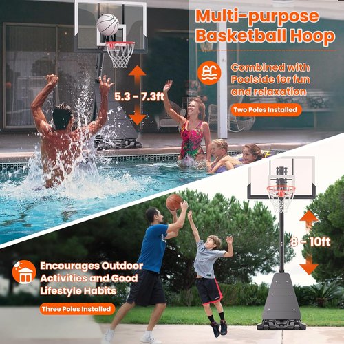 Feelwin Basketball Hoop - 10ft Height Adjustable Outdoor System with Steel Frame Backboard | Portable for Youth & Adults