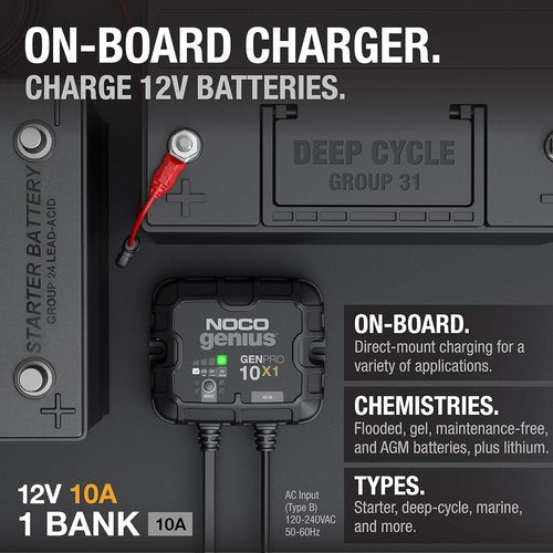 NOCO Genius GENPRO10X1 Onboard Battery Charger - 10A, Waterproof 12V Marine Charger with Overcharge Protection & Temperature Compensation