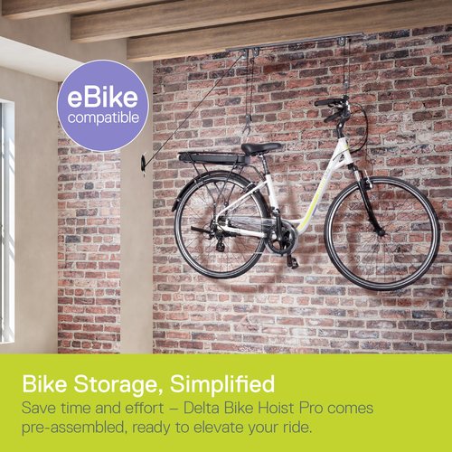 Bike Hoist Pro Ceiling Bike Rack by Delta Cycle (2-Pack) - Pre-Assembled Bike Hangers for Garage Holds Up to 100 lbs - Auto-Locking - Fully Adjustable for Any Bicycle, Kayak Hoist, Or Canoe Hoist