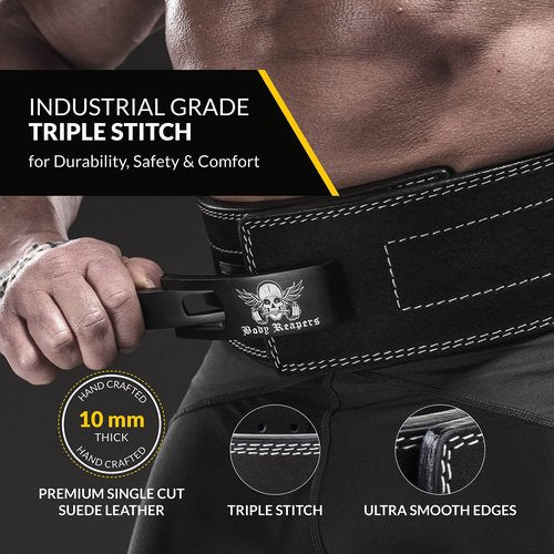 Body Reapers Weightlifting Belt 10mm Thick, 4-Inch Wide Calfskin Leather Weight Belt with Adjustable Metal Buckle Offers Back Support for Powerlifting, Squats, Gym & Fitness Training for Men & Women