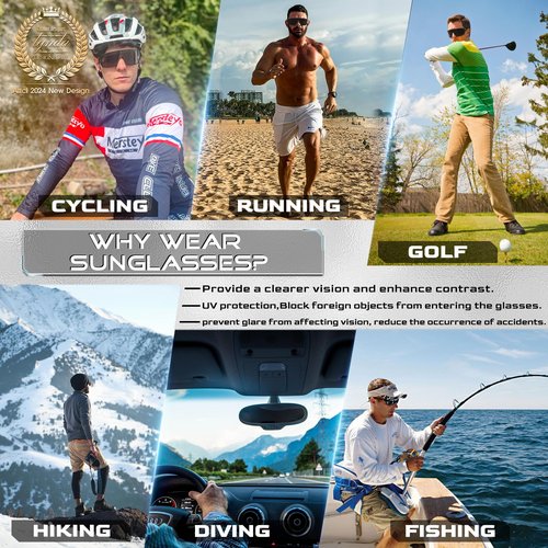 ATTCL Bundles Unisex Cycling Glasses Men Women Teens Sports Biking Sunglasses:(5001-black)+(KC05-Black-Blue)