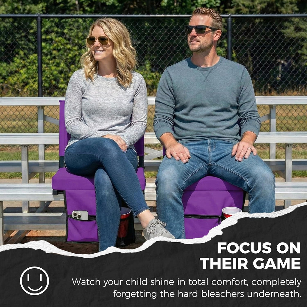 Sport Beats Stadium Seats - Comfortable Bleacher Chairs with Back Support & Cushion | Dark Purple, 2-Pack - 17" W x 12" D x 16.5" H