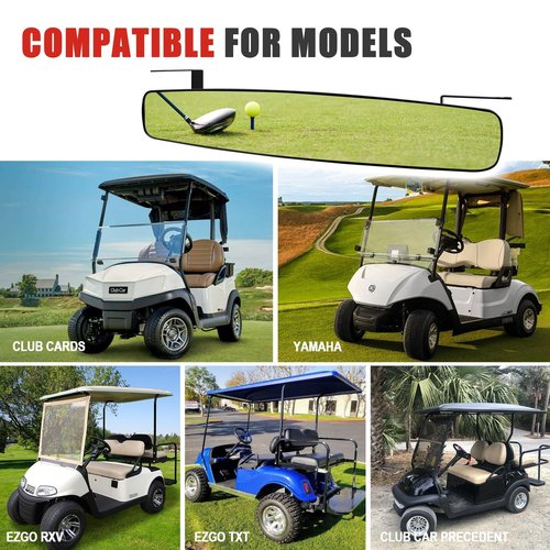 AWELCRAFT Golf Cart Rear View Mirror - 16.5" Wide 180° Panoramic, Easy Installation for EZGO, Club Car, Yamaha & Other Golf Carts
