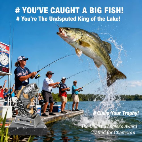 Funny Big Fish Trophy Award - 6" Handmade Statue for Best Catch - Unique Fishing Gift for Dad, Husband, Grandpa & Anglers - Tournament Prize, Father's Day & Birthday Gag Gifts, Man Cave Decor
