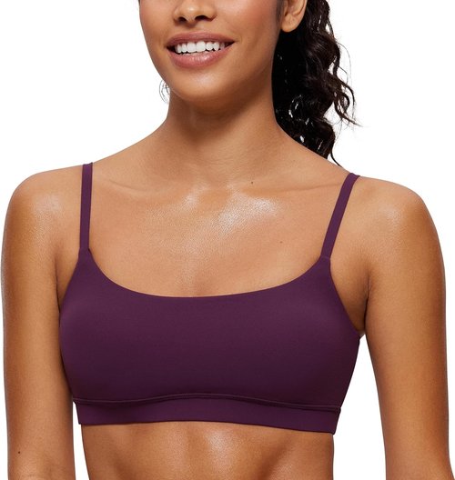 CRZ YOGA Sports Bras for Women - Butterluxe Adjustable Spaghetti Strap, Wireless Padded Crop Top