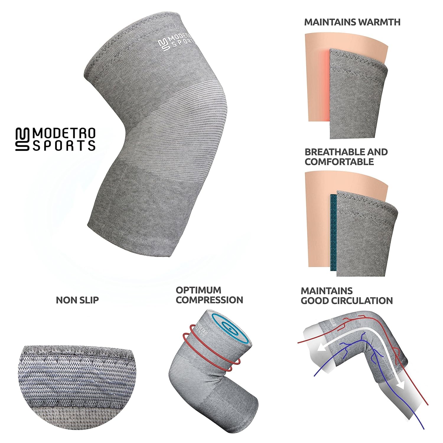 Skiennix Knee Compression Sleeve - Supportive Brace for Men & Women | XL Grey for Running & Weightlifting
