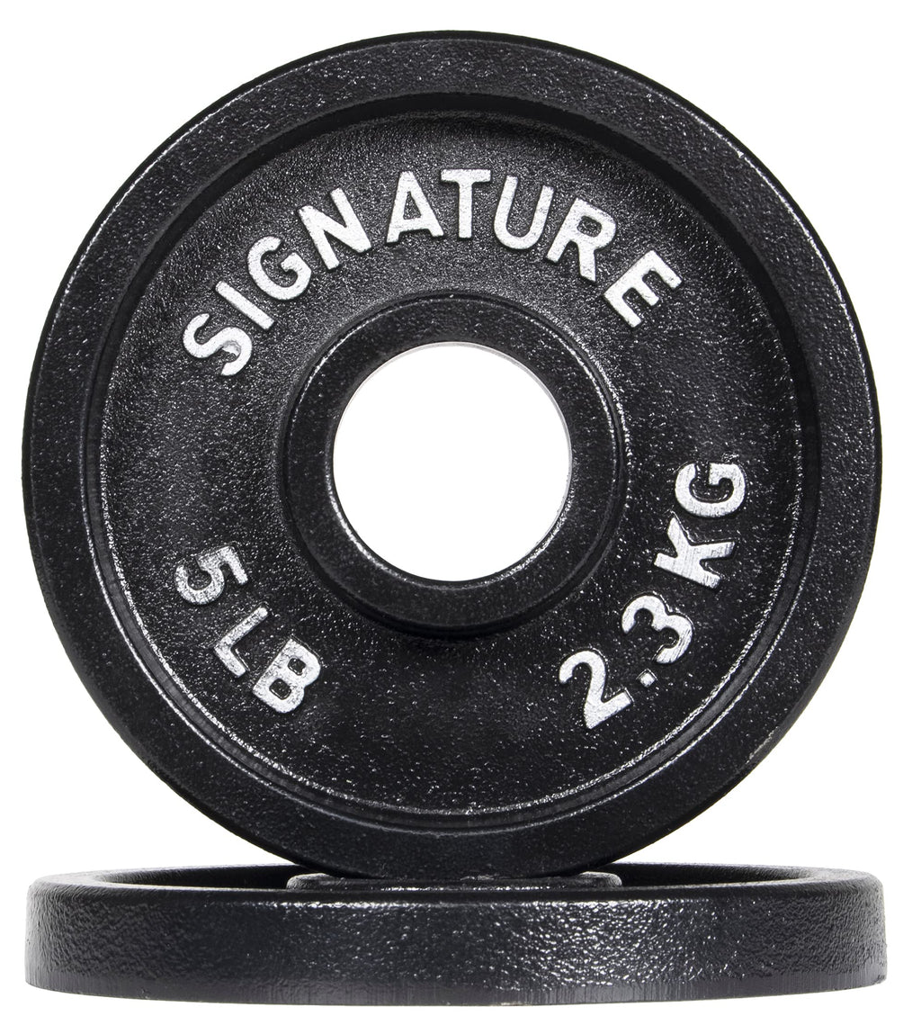Signature Fitness Deep Dish 2-Inch Olympic Cast Iron Weight Plates with E-Coating, Black