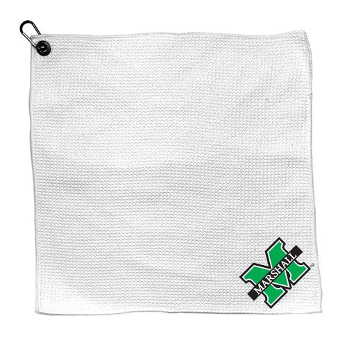 Team Golf NCAA Marshall Microfiber Towel - 15" X 15" (White) with Carabiner Clip, Premium Microfiber with Deep Waffle Pockets - Superior Water Absorption and Quick Dry Golf Cleaning Towel