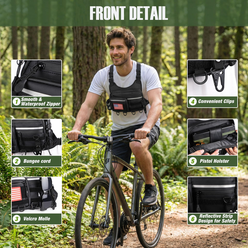 PLUSINNO Chest Bag For Men and Women, Chest Rig Tactical Vest for Sport, Running Phone Holder, EDC Travel Chest Pack for Hiking, Running, Motorcycling,Workouts