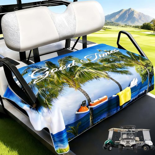 WUKO HUNT Golf Cart Seat Covers - Quick-Dry Cooling Seat Blanket with 4 Front Pockets, Elastic Armrest Openings, Fits EZGO Yamaha Club Car EPIC, 2-Person Microfiber Suede, Sweat Absorption, All-Season