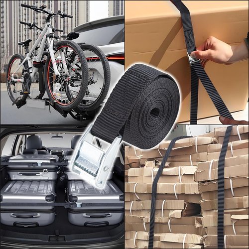 Cartman Lashing Straps - Heavy-Duty Cargo Tie-Down Straps Up to 600lbs | 12' Length, 6-Pack in Black Carry Bag