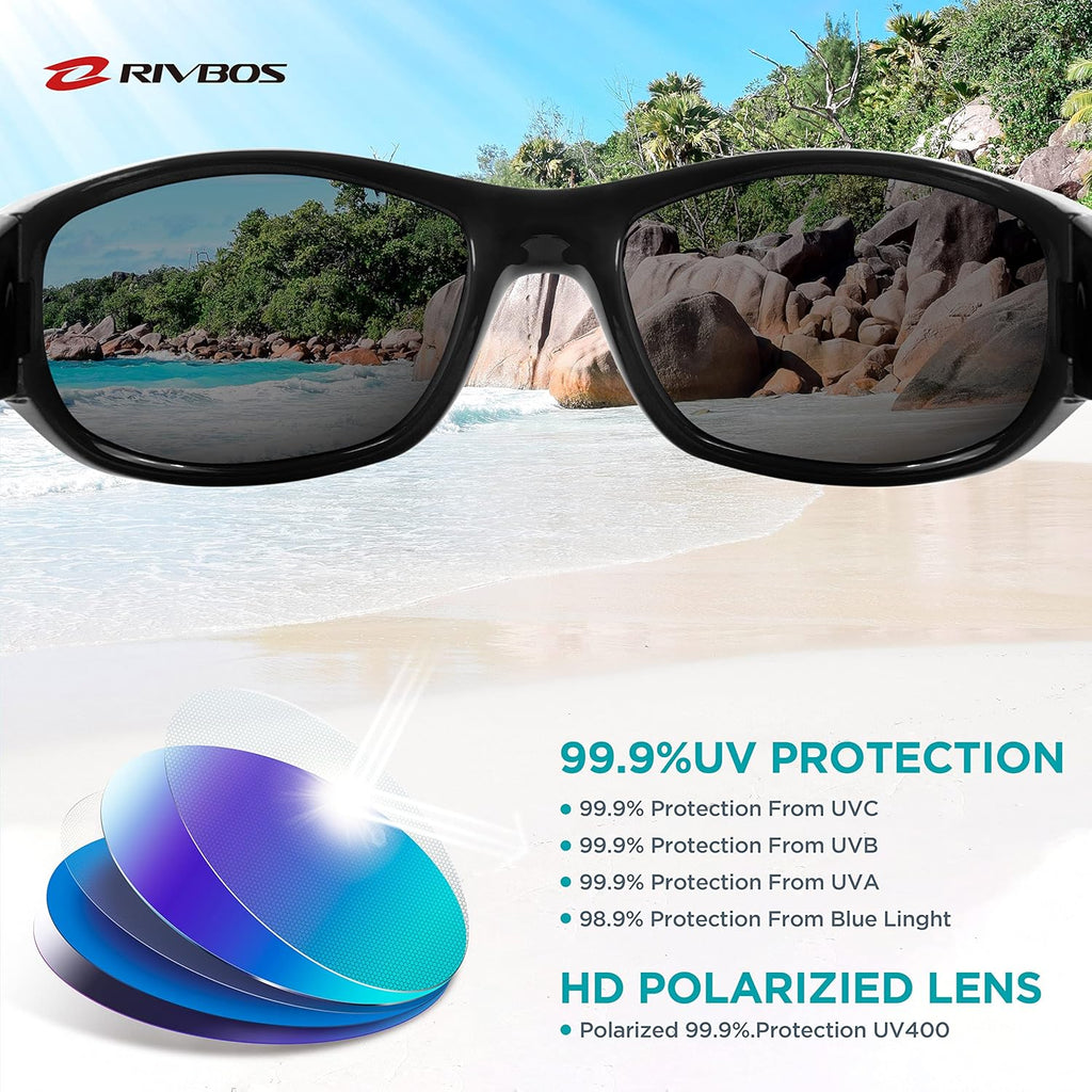 RIVBOS Kids Sunglasses - Polarized UV Protection & Flexible Rubber Design | Adjustable Strap for Boys & Girls
