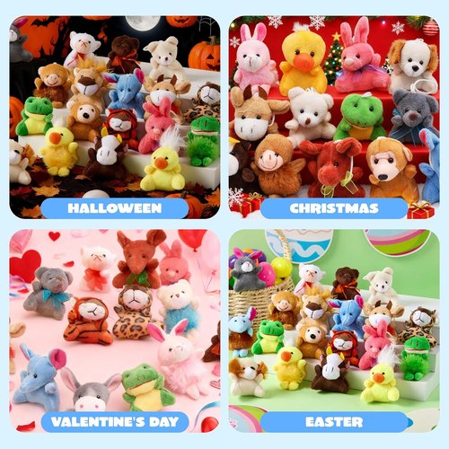 JOYIN Mini Animal Plush Toy Assortment - 24 Pack of 3" Keychain Decorations for Kids | Perfect Party Favors