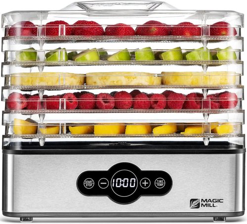 Magic Mill Food Dehydrator Machine - 5 Stackable Stainless Steel Trays, 48H Digital Timer & Adjustable Temp Control Up to 167° for Jerky, Fruits & Dog Treats
