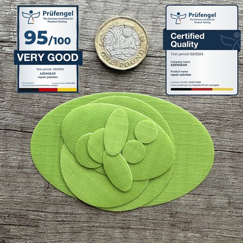 aZengear Repair Patches - Waterproof Self-Adhesive for Jackets, Tents, Shoes & More | 11 Pcs Neon Green