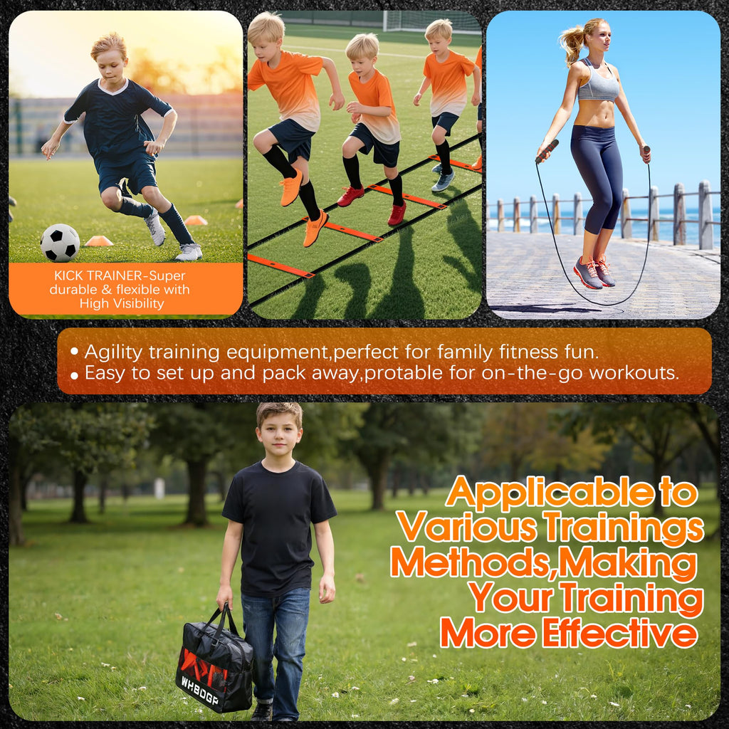 WHBDGP Agility Ladder,Speed Training Equipment Set-20ft Agility Ladder,12 Soccer Cones,4 Hurdles,Jump Rope,Running Resistance,Soccer Football Training Equipment with Carrying Bag for Kids Youth Adults