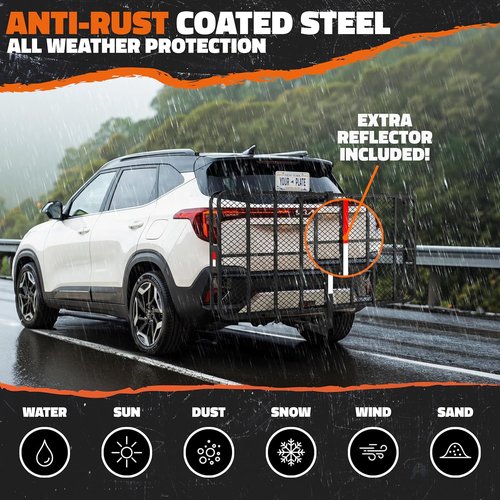 Mockins XXL Folding Trailer Hitch Cargo Carrier - All-Weather Steel Luggage Rack for SUV & Truck | 500Lbs Capacity