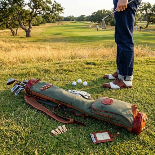 Tourbon Vintage Golf Club Carry Bags Travel Case - Canvas and Leather (33" Golf Carry Bag - Green)