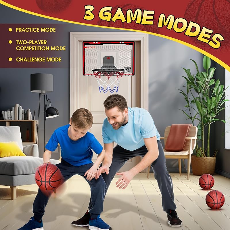 HopeRock LED Indoor Basketball Hoop - Over the Door Mini Hoop with Scoreboard (Variation: LED Lights)