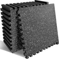 PRAISUN Gym Flooring - 0.6" Thicker Rubber Interlocking Mats | 12 Pcs, 48 Sq Ft, Black/Grey