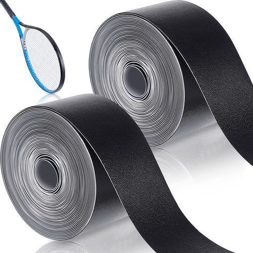 Deekin 2 Pieces Racket Protection Tape Racquet Head Guard for Tennis Practice Racquetball, 16.4' Roll(Black)
