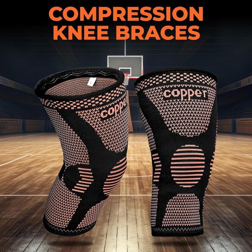 Copper Knee Braces for Women and Men 2 Pack, Knee Compression Sleeve for Knee Pain, Arthritis, Workout Sports Knee Support for Running, Meniscus Tear, ACL & Arthritis Pain Relief (Copper, Large)