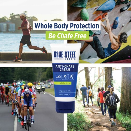 Blue Steel Sports Anti Chafe Cream 100ml – Long-Lasting Protection for Running, Cycling & Sports | Sweat & Water Resistant | Non-Greasy, Non-Staining | For Sensitive Skin, Men & Women