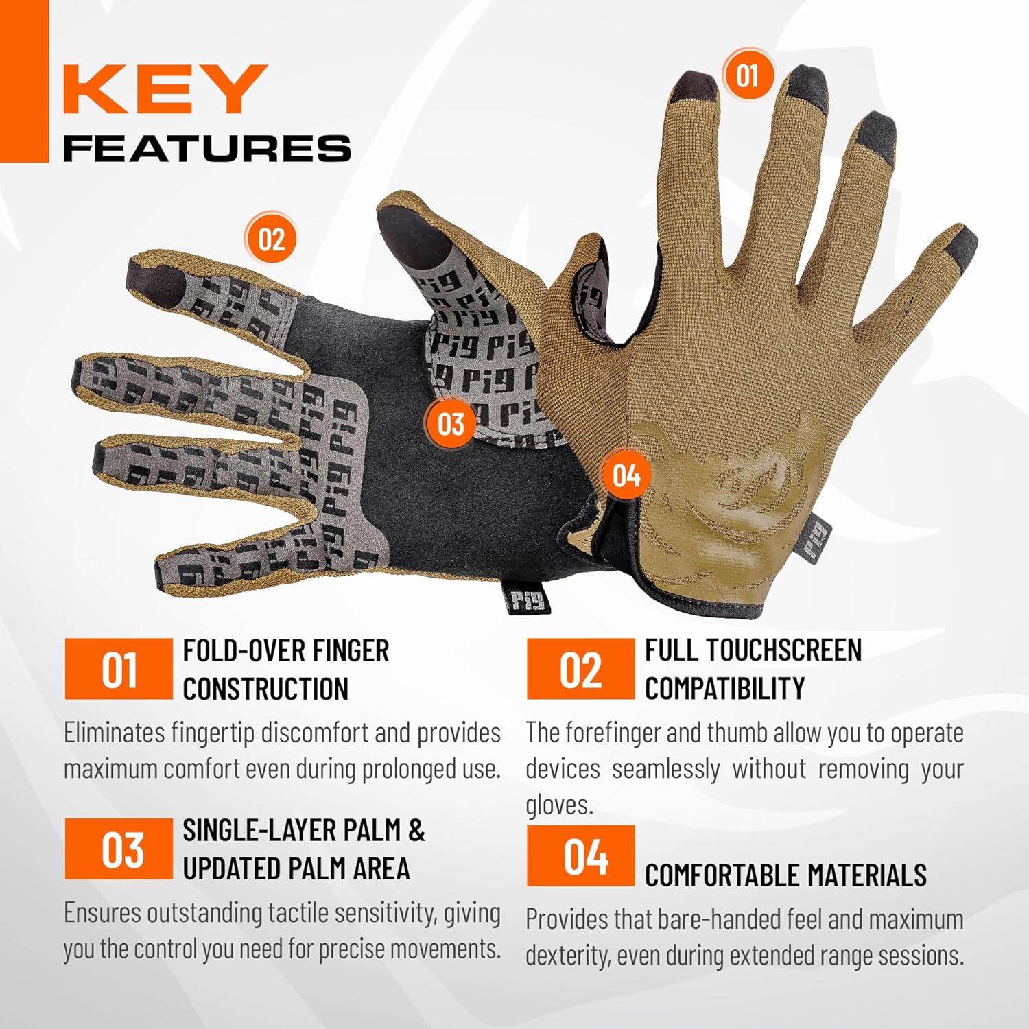 PIG Delta Tactical Gloves - Touchscreen Compatible, High Dexterity for Shooting | 1 Pair