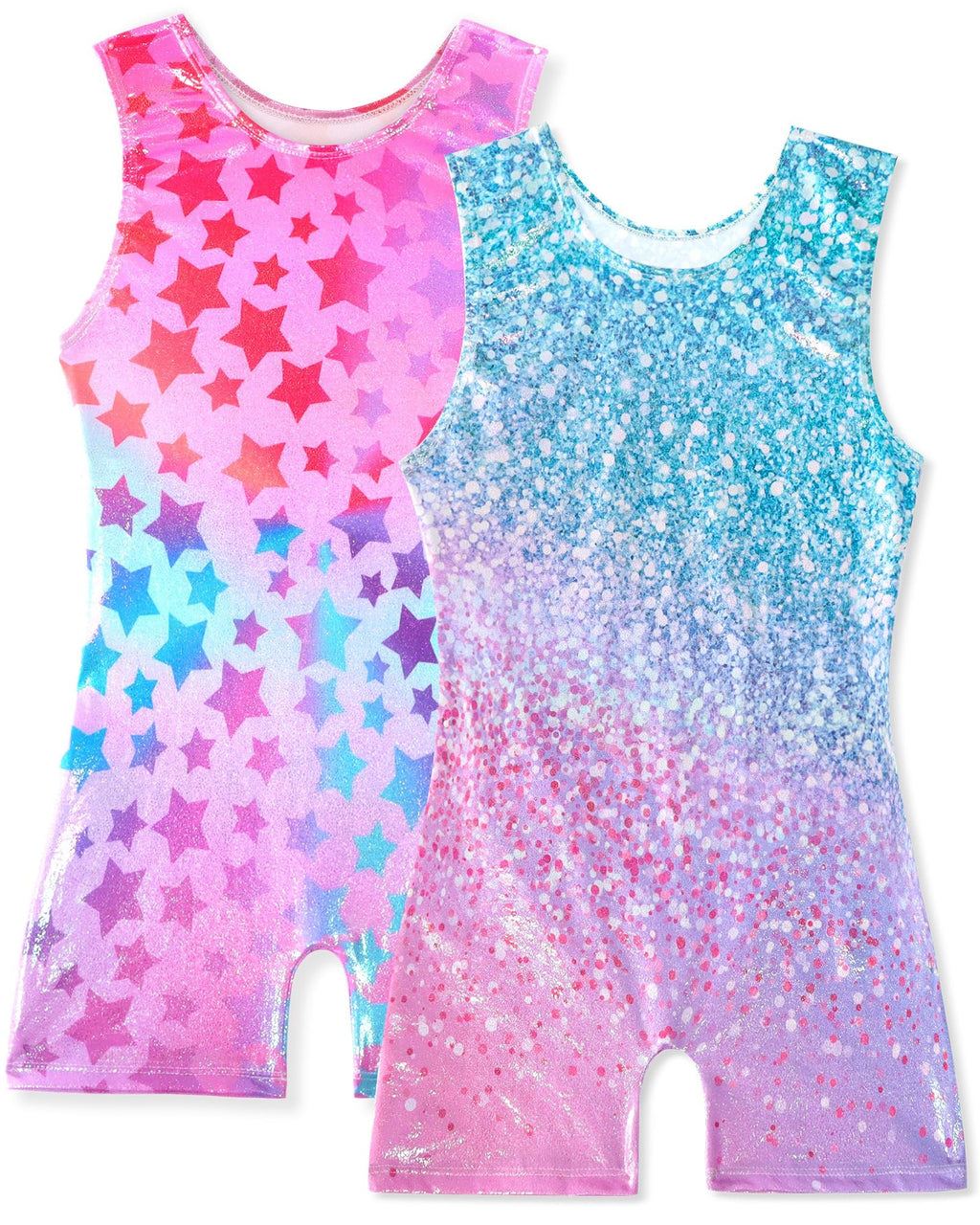 Wanyoo 2 Pack Gymnastics Leotards for Girls Shiny Toddler Biketard Unitard One Piece Tumbling Outfits