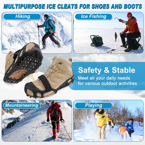 Ice Snow Traction Cleats for Shoes and Boots Non-Slip Crampon Snow Cleats for Winter Walking on Snow and Ice Boots Cleats for Men Women Walking Jogging Hiking (24 Steel Crampons, Size XL)