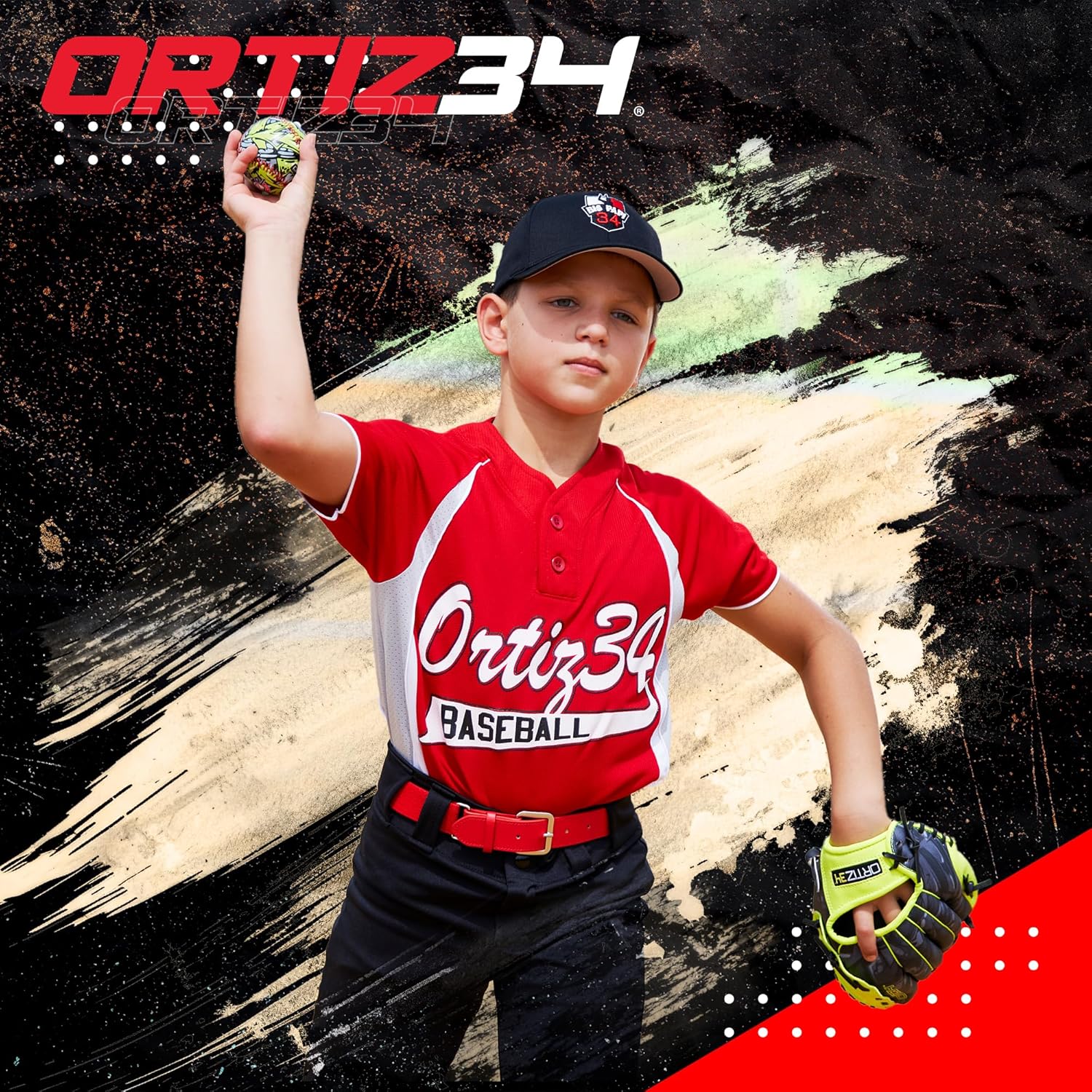 Ortiz34 Youth T-Ball Set - 25” Aluminum Bat with -10 Drop & 9” Lightweight Foam Core Glove | Vibrant Graffiti Print