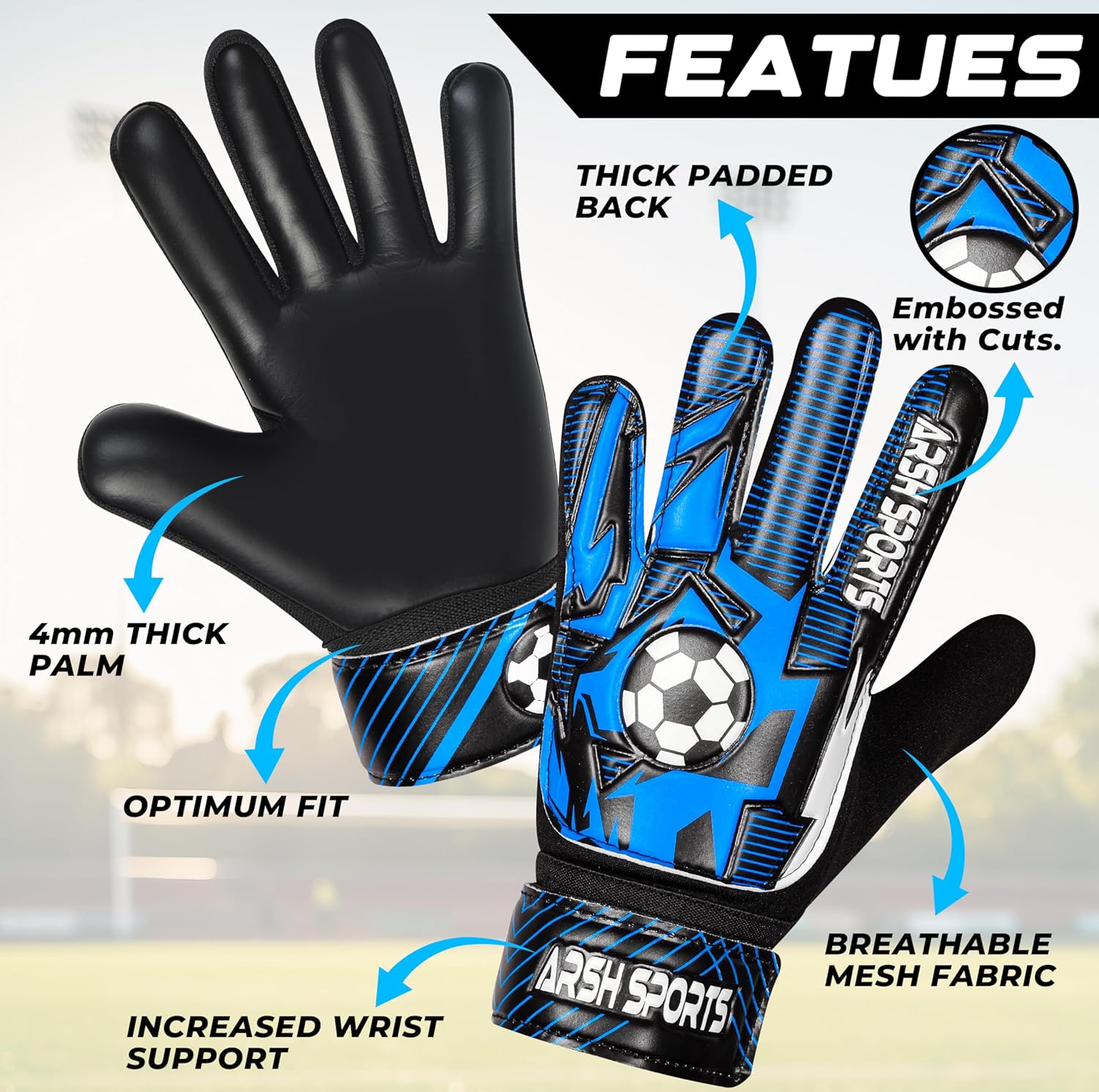 Skiennix Soccer Goalie Gloves - Youth Goalkeeper Gloves with 4MM Latex Palm & Anti-Slip Design | Double Wrist Protection