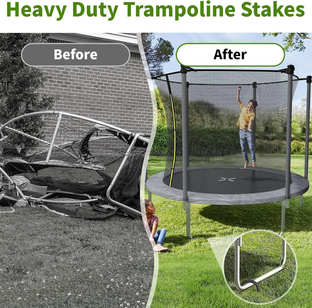 Skiennix 12-Inch Trampoline Wind Stakes - Heavy-Duty U Stakes Anchor Kit | 8-Pack Galvanized Steel Black