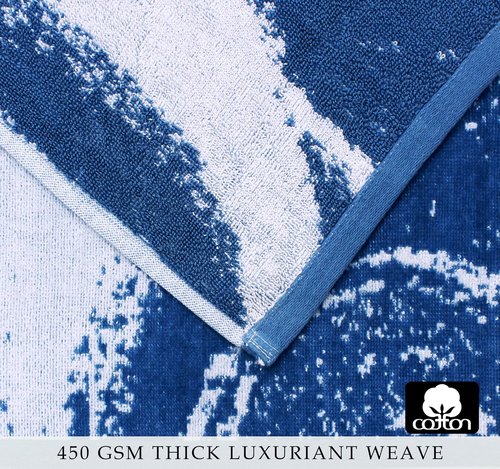 COTTON CRAFT Hooded Beach Towel - Oversized XXL 35x84 Soft Cotton Velour - Waves Blue for Adults