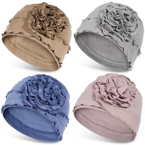 JarseHera 4PCS Cotton Chemo Headwear for Women Soft Cancer Caps Beanie for Hair Loss