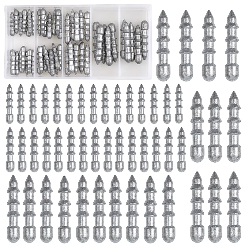 Nail Sinkers Kit 50pcs for Soft Plastic Worms & Wacky/Neko Rig - 4 Sizes