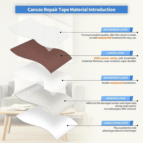 KING MOUNTAIN Canvas Repair Tape,Outdoor Gear Patch, 4×63 Inches,Waterproof,Self-Adhesive for Repairing Boat Covers,Sun Shades,Sofas,Tents,Lounge Chairs,Awnings (Brown)