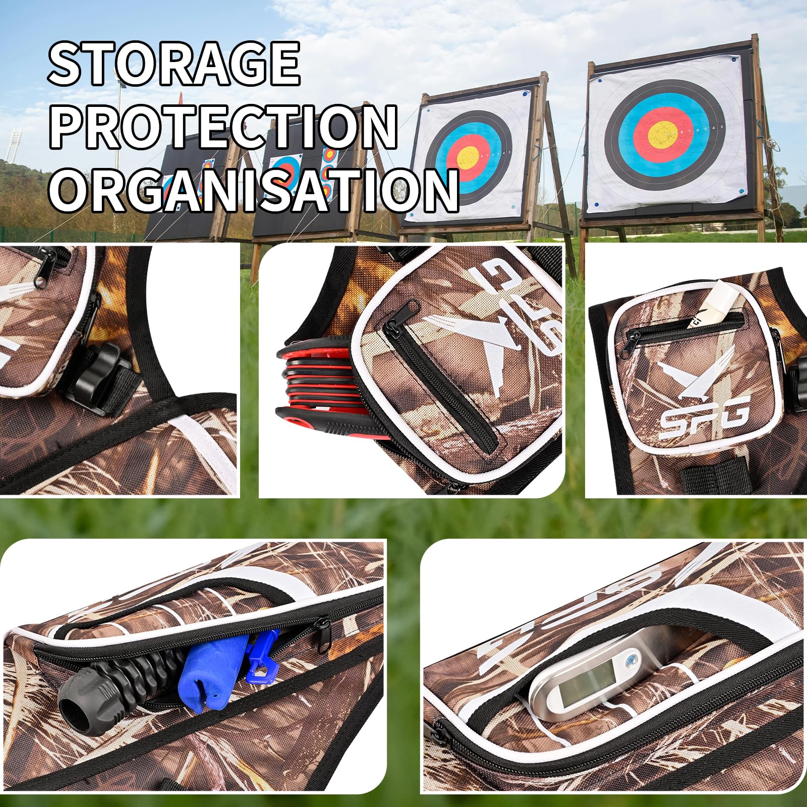 SPG Arrow Quiver Archery Hip Quiver, Durable Adjustable Waist Belt Three Arrows Tube for Arrow Storage Compound Bow Recurve Bow Accessories (Camo)