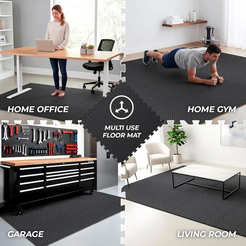 Bemaxx Gym Mats Set - 12 Pcs Interlocking EVA Foam Tiles for Home Workout | 48 Sqft Protective Flooring