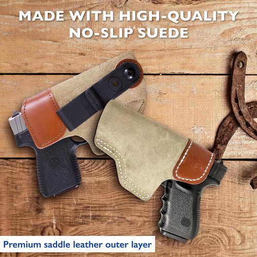 DeSantis Sof-Tuck IWB Holster- Compatible with GLOCK 26, 27, 33, S/A XDS 3.3""- Walther PPS, PPS M2, PK380 - S&W M&P CPT 9/40, CZ 2075 RAMI - Taurus PT111, PT140 G2 Mil, G2S, G2C- Right Hand Draw, Tan