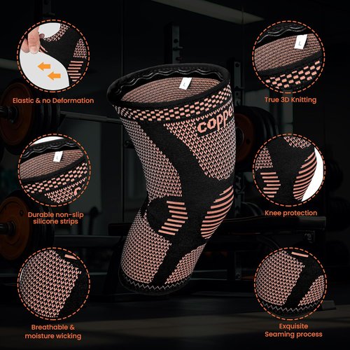 Copper Knee Braces for Women and Men 2 Pack, Knee Compression Sleeve for Knee Pain, Arthritis, Workout Sports Knee Support for Running, Meniscus Tear, ACL & Arthritis Pain Relief (Copper, Large)
