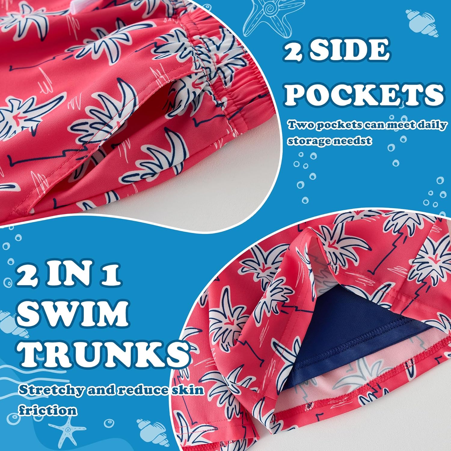 Skiennix Boys Swim Trunks - Quick Dry Stretch Swim Shorts with Compression Liner | Sizes 5-12Y