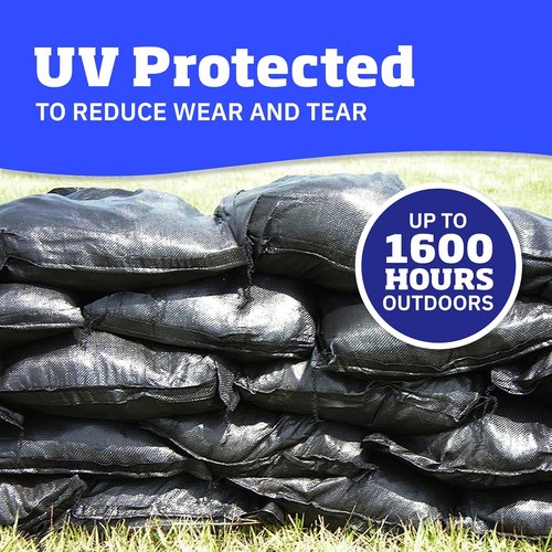 DURASACK Heavy Duty Sand Bags - UV Protected Woven Polypropylene | 50 lbs Capacity, 14x26 inches, Black, Pack of 10