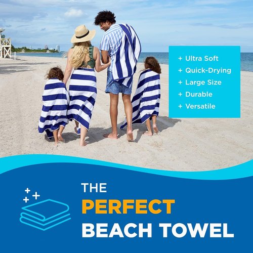 BEN KAUFMAN SALES CO Striped Towel - Absorbent, 100% Cotton - Oversized Towels for Beach Essentials - Quick-Dry for Swimming - Soft with Striped Design - 32" x 62", Turquoise (Pack of 4)
